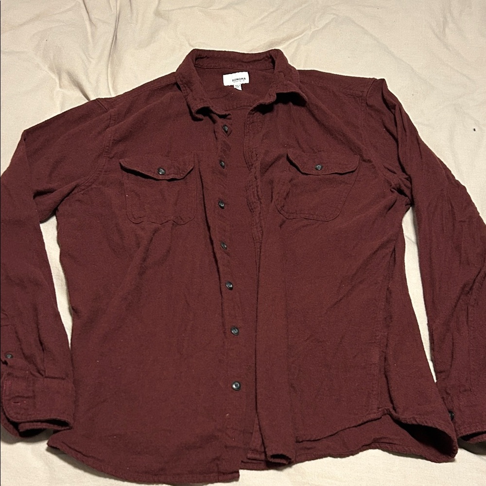 Sonoma Men's Dark Red Casual Button-Down Shirt